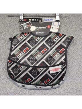 Bumkins Nintendo Superbib Waterproof Bibs Gray Pack 2 NEW